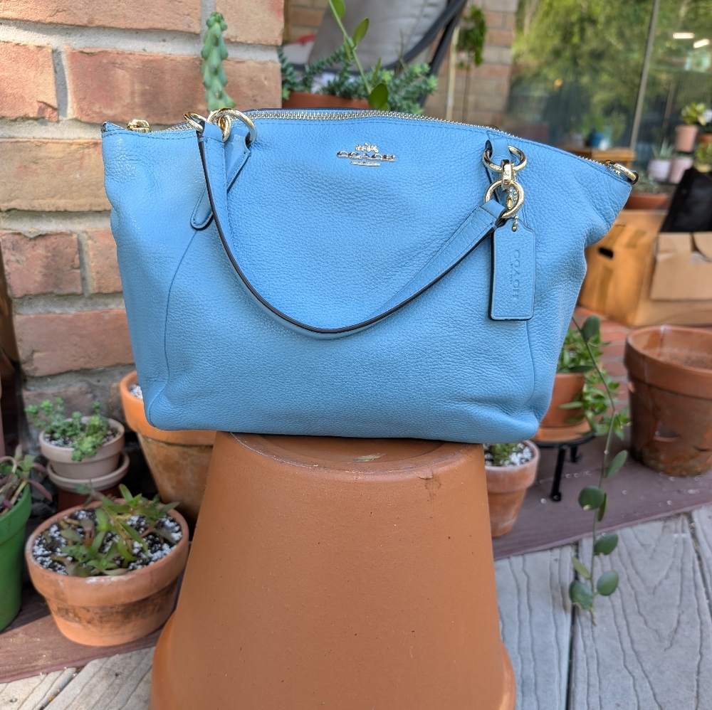 NEW COACH Kelsey Pebble Leather Cross Body Satchel Purse Bag In Blue Jay F36675